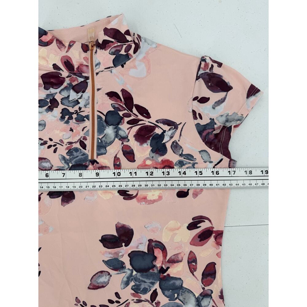 NWT Kastel Sport Cap Sleeve Rose Gold Zip Pearl Blush Watercolor Blouse Size XS - Picture 10 of 13